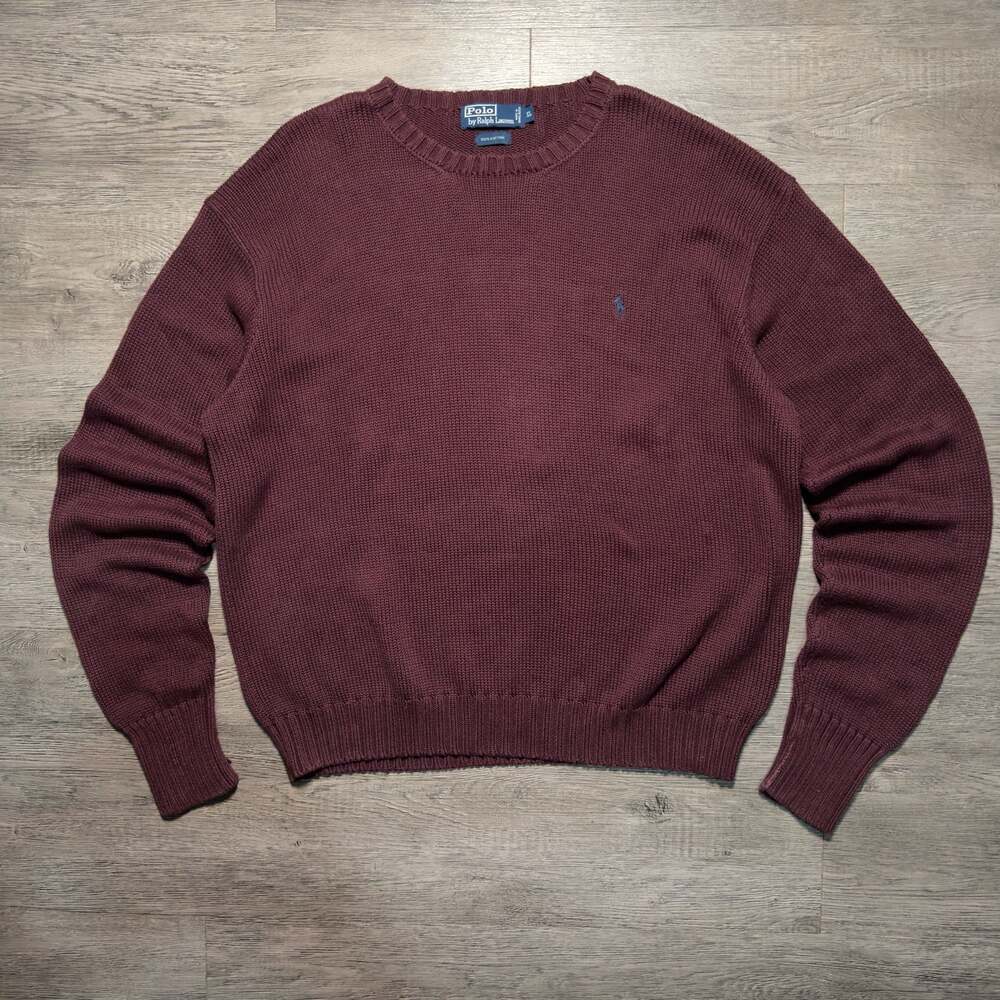 Polo Ralph Lauren Men's Crewneck Cotton Knit Pullover Sweater - Burgundy - Size